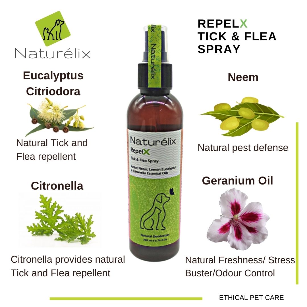 Naturelix RepelX Tick & Flea Repellent Spray 100% Natural-Lick Safe Natural Deodorant for dogs